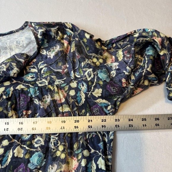 Natural Life Lia Tunic Dress Tassel Neck Blue Cotton Floral Boho Peasant Size L - Picture 6 of 7